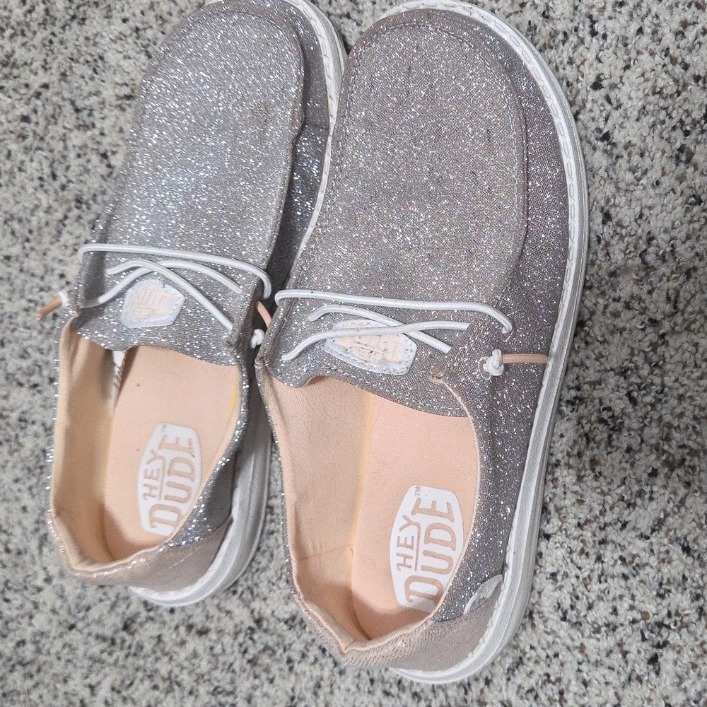 Hey Dude Women's Glittery Silver/Rose Gold Sneakers